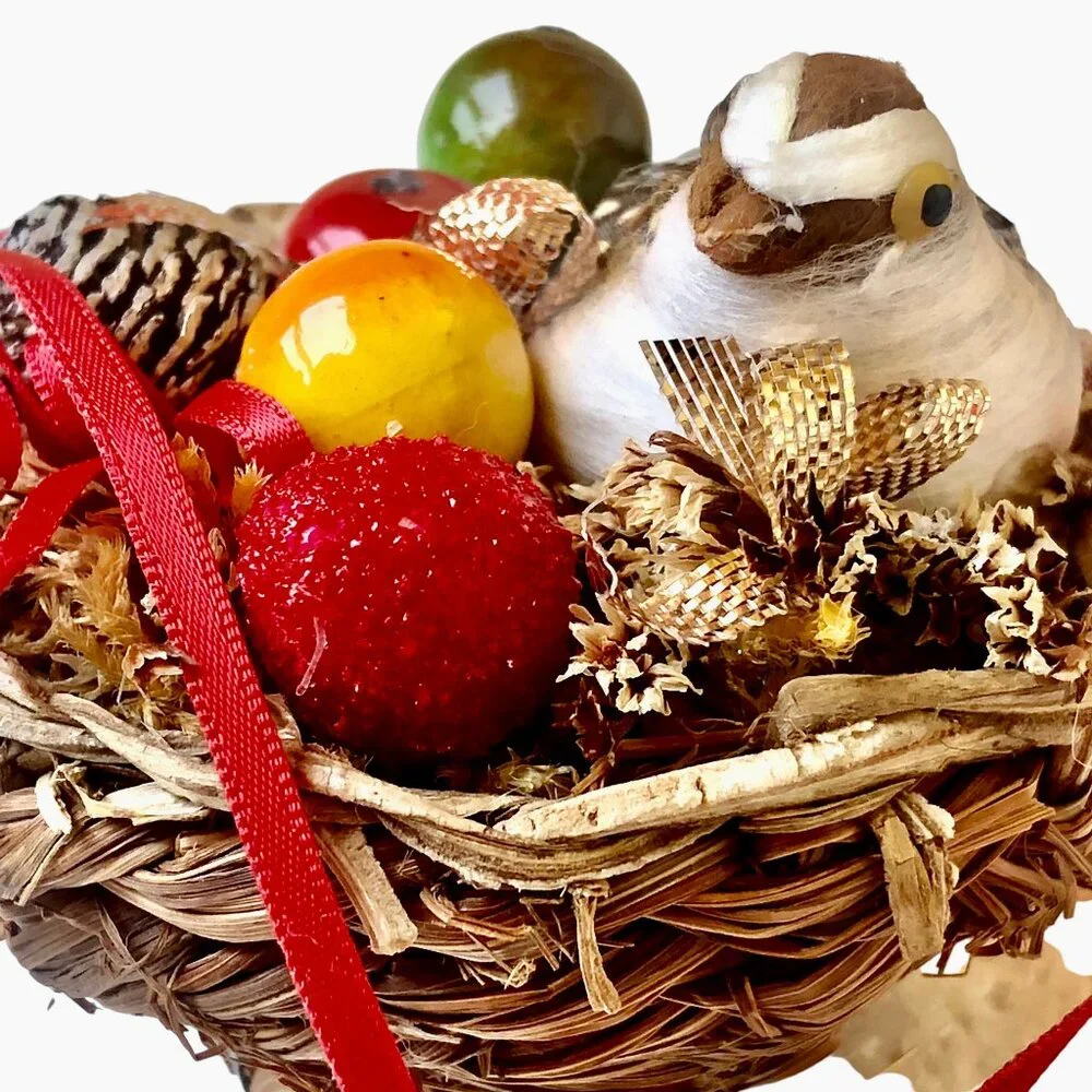Christmas Ornament Bird in Nest with Eggs Hanging Springtime Easter